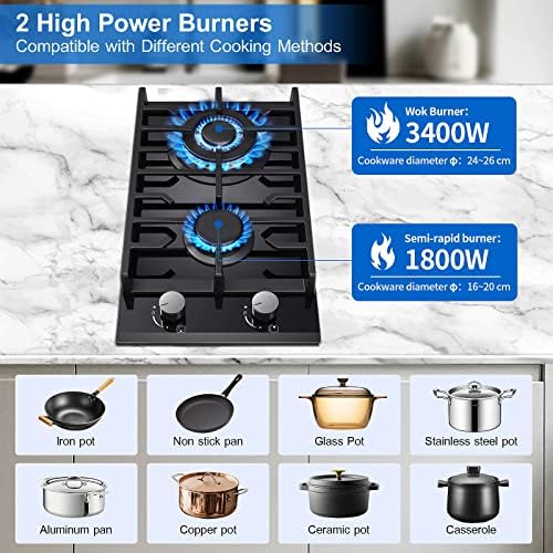 TopStrong Plaque de cuisson gaz 4 feux verre noir