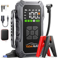 Booster Batterie Voiture avec Compresseur D’Air 150PSI, 5500A YaberAuto Booster Batterie Voiture Puissant (Tous Gaz/Diesel 10L) Démarreur avec Charge Rapide 18W, DC 150W LED 4 Modes 3,3 Grand Écran : Auto et Moto