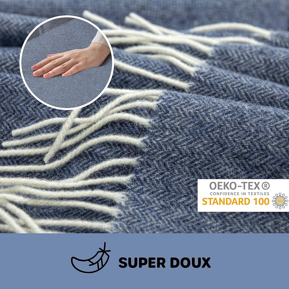 Couverture en Laine Mérinos 140x200 avec 10% Cachemire – Plaid en Laine Merinos Chaud et Léger pour Lit, Adapté pour Hiver et Été, Jeté Élégant avec Franges – Nostra Andora : Cuisine et Maison