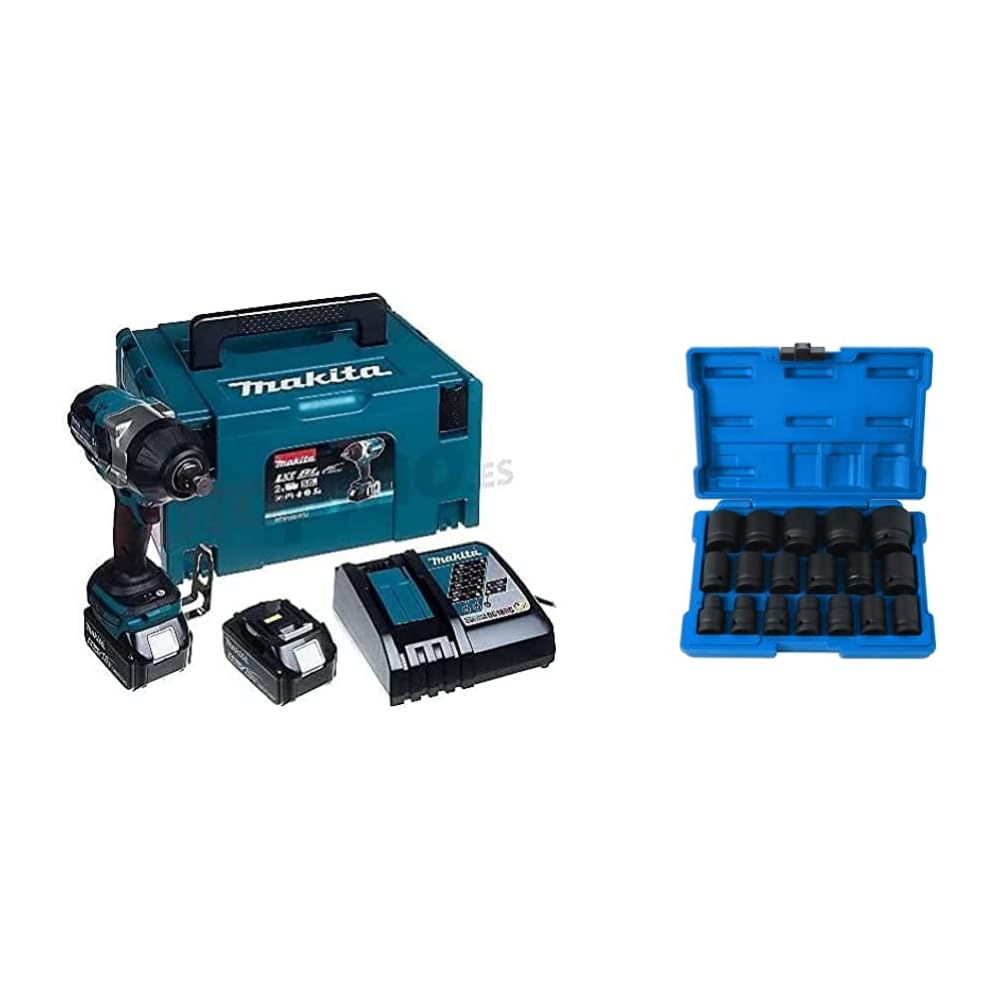 Boulonneuse à chocs 18V LXT 1050Nm 3/4" (2x5,0 Ah) en MAKPAC - MAKITA DTW1001RTJ & Laser 6648 Jeu de 18 Douilles à Choc Diamètre 1/2" 1,27 cm : Bricolage
