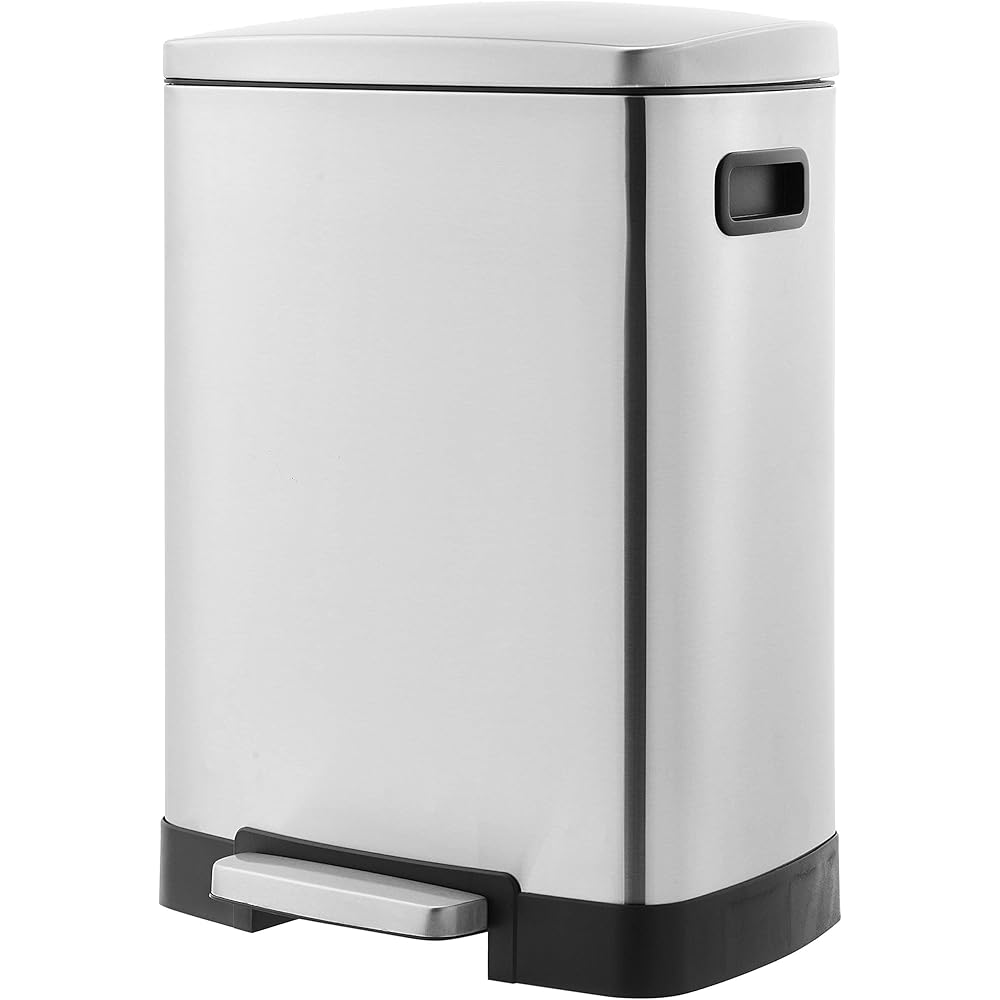 Amazon Basics Poubelle de recyclage rectangulaire à pédale avec 2 compartiments et couvercle à fermeture douce, 25 L & 15 L (40L), argent : Cuisine et Maison