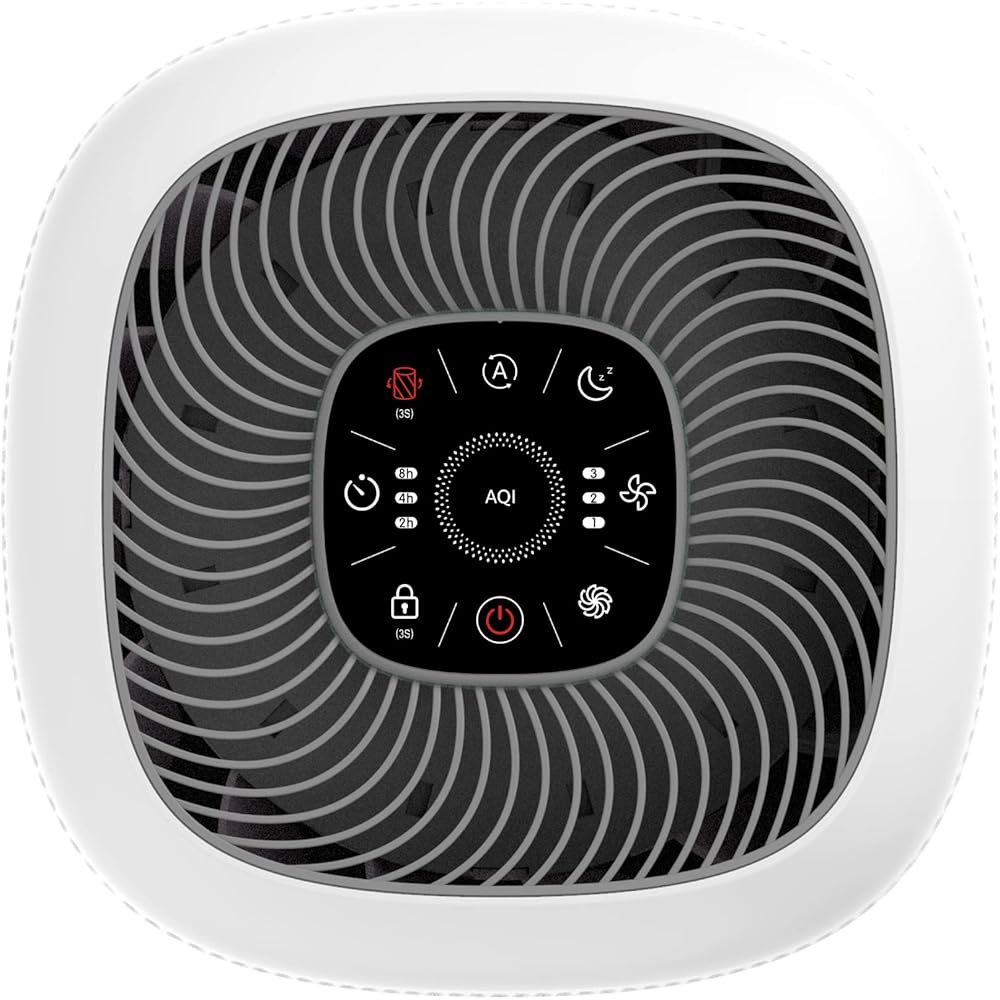 Amazon Basics - Purificateur d'air, Couvre 48 m², Filtre True HEPA, Élimine 99,97 % des allergènes (poussière, fumée, pollen), Capteur intelligent de la qualité de l'air, Prise européenne, Blanc : Cuisine et Maison