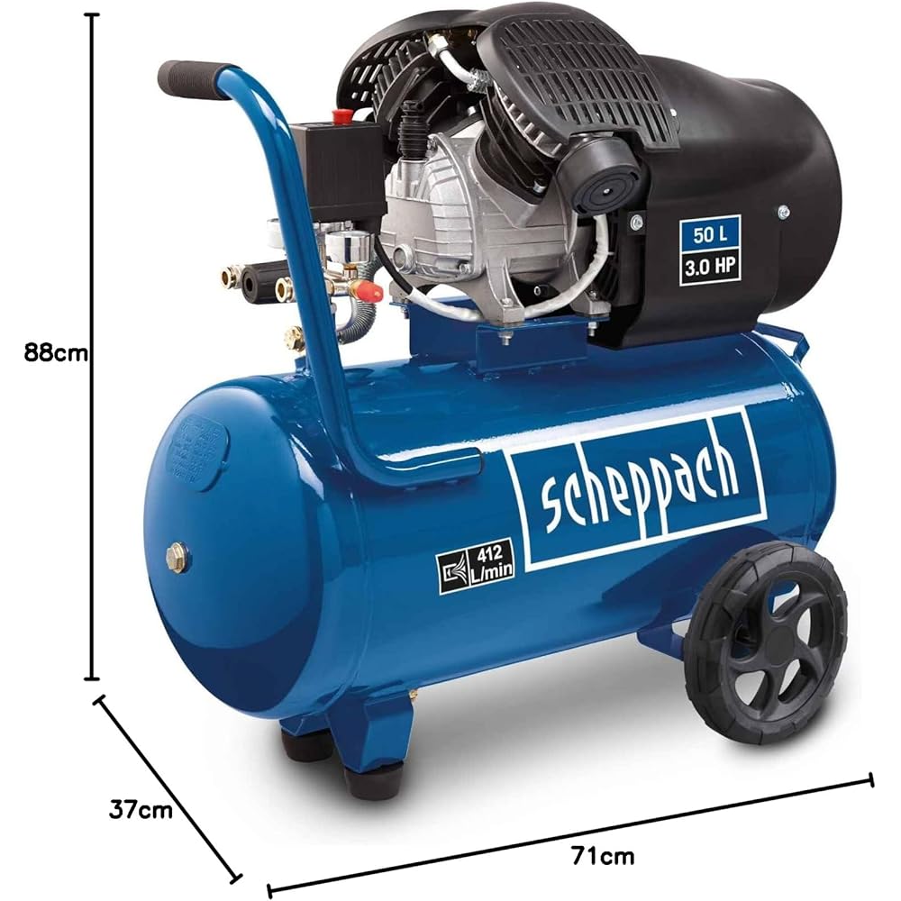 Scheppach HC53DC Compresseur d'air bicylindre 2200 W cuve 50 L pression 10 bar débit 412 L/min