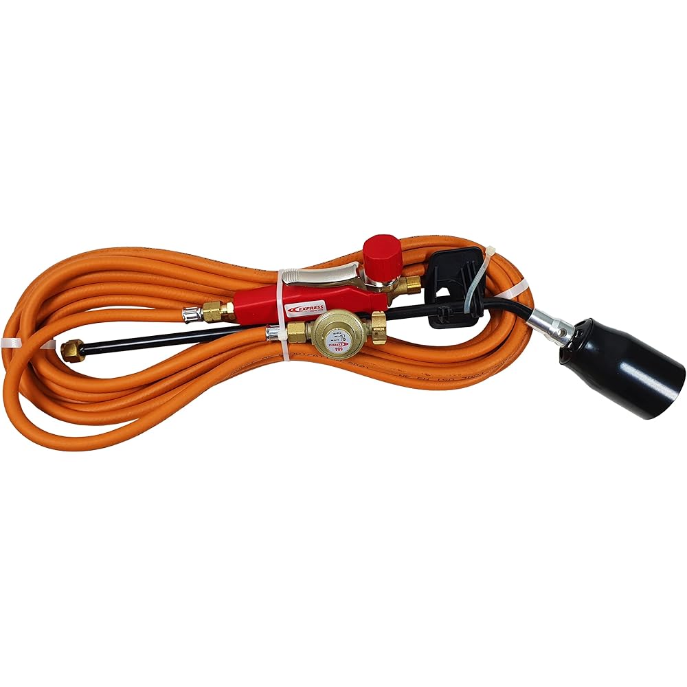 Chalumeau - Décapeur Thermique - Chalumeau Soudure - Chalumeau Oxygène - Lampe à Souder - Pack avec 1 Brûleur Acier 100 kW + 1 Col de 500 mm + 1 Manche + 10 m de Tuyau 963/10 + 1 Détendeur - EXPRESS : Bricolage