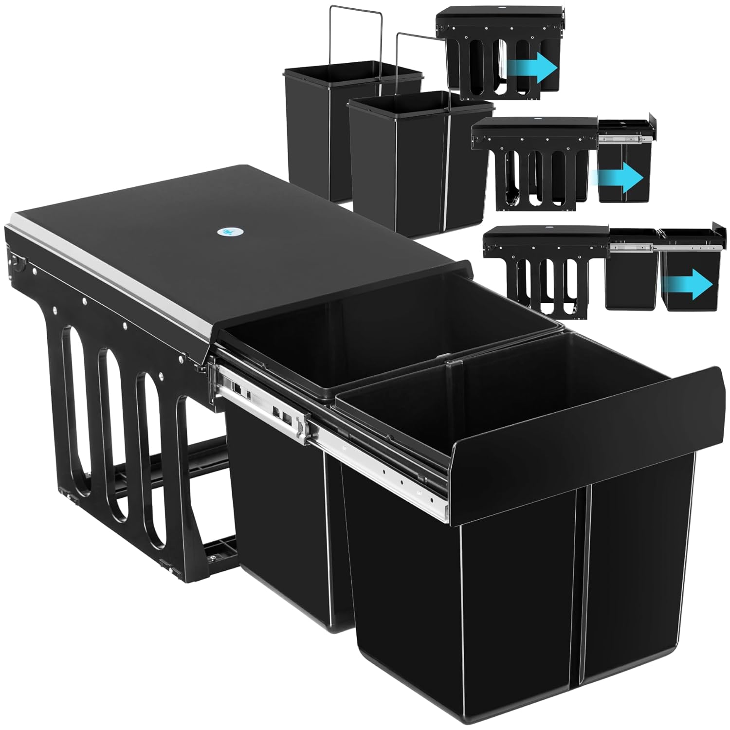 TecTake® Poubelle de tri selectif pour Meuble de cuisine Poubelle cuisine Noir Poubelle 2 compartiments 2x15L Poubelle cuisine 30 litres Poubelle sous evier Poubelle encastrable Poubelle plastique : Cuisine et Maison