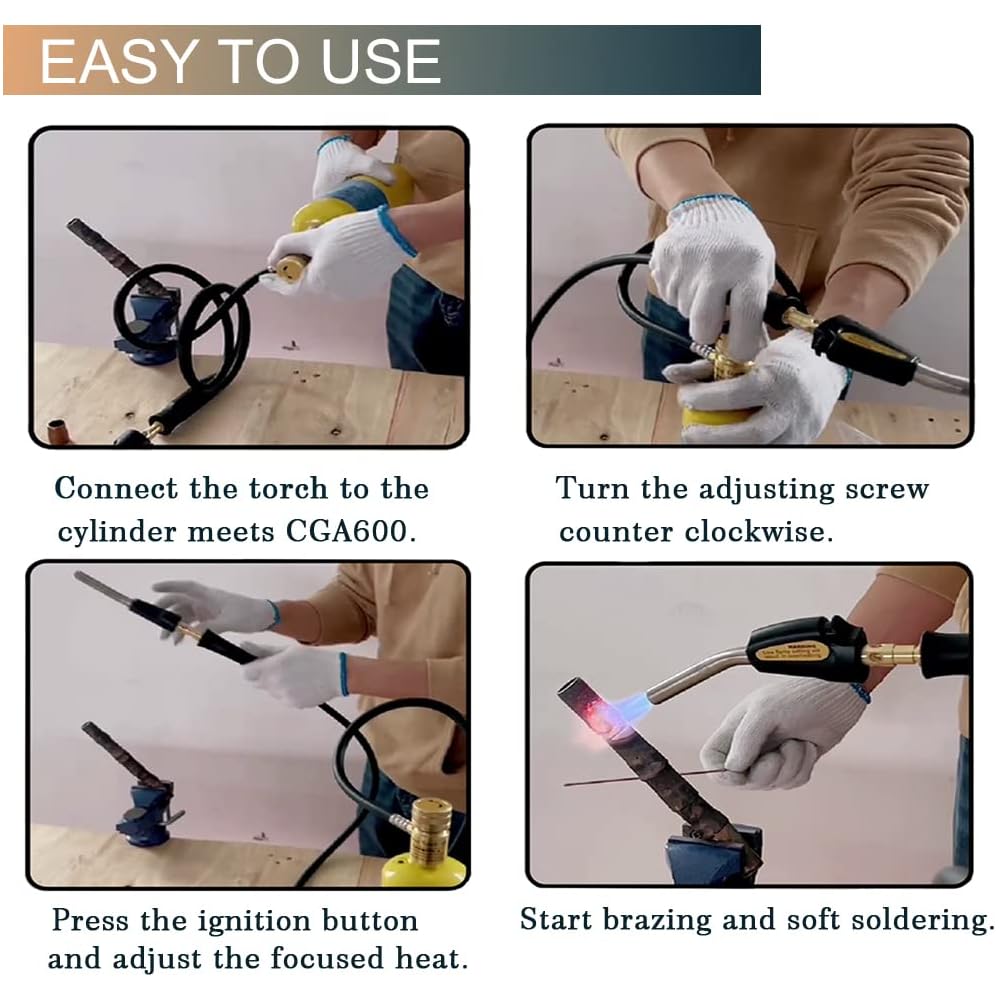 Torche au propane, torche Wale&Morn au propane, torche à gaz Mapp, longueur du tuyau 1,5 m, température de fonctionnement maximale 1900 ℃ pour soudure, CVC, brasage, barbecue ou plomberie : Bricolage