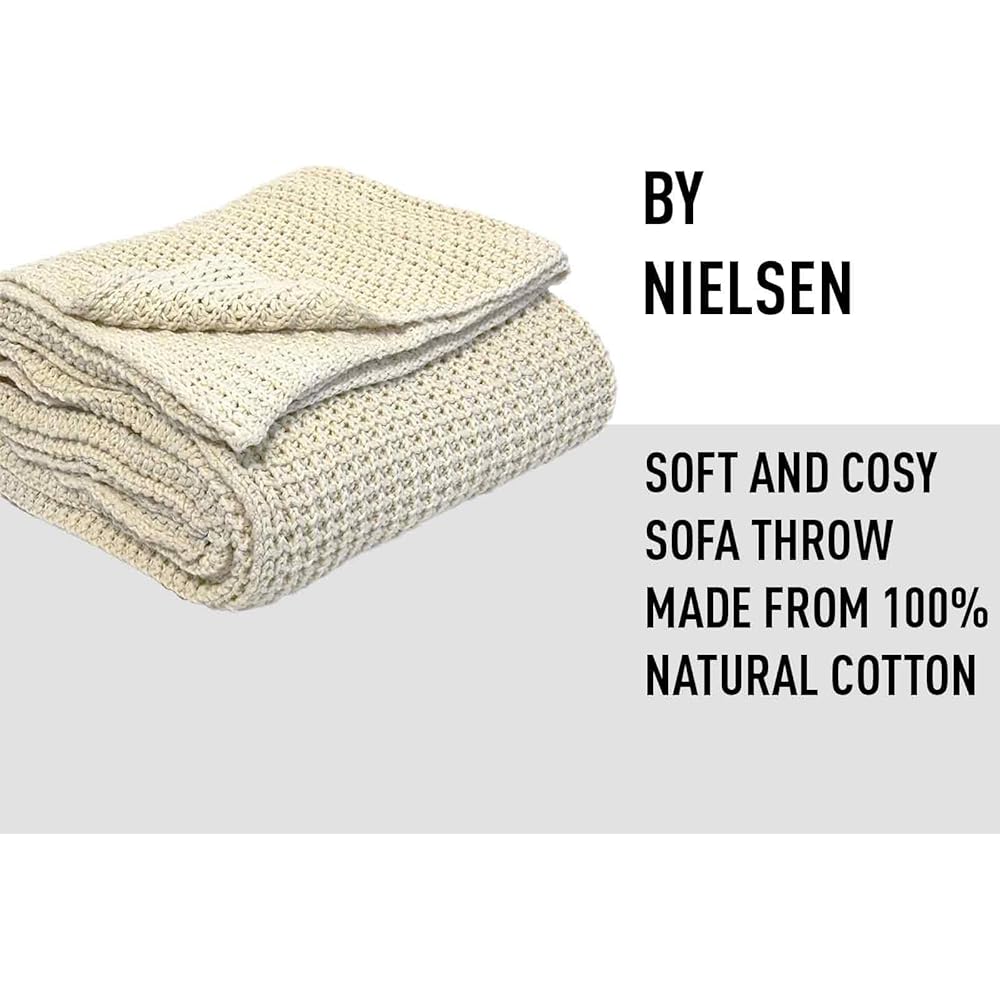 nielsen HOME Couverture Alen tricotée, 150x200 cm, Blanc crème, 100% Coton, tricoté, Tricot Grossier, Ökotex, Couverture en Tricot, Couverture Confortable, élégante et à la Mode : Cuisine et Maison