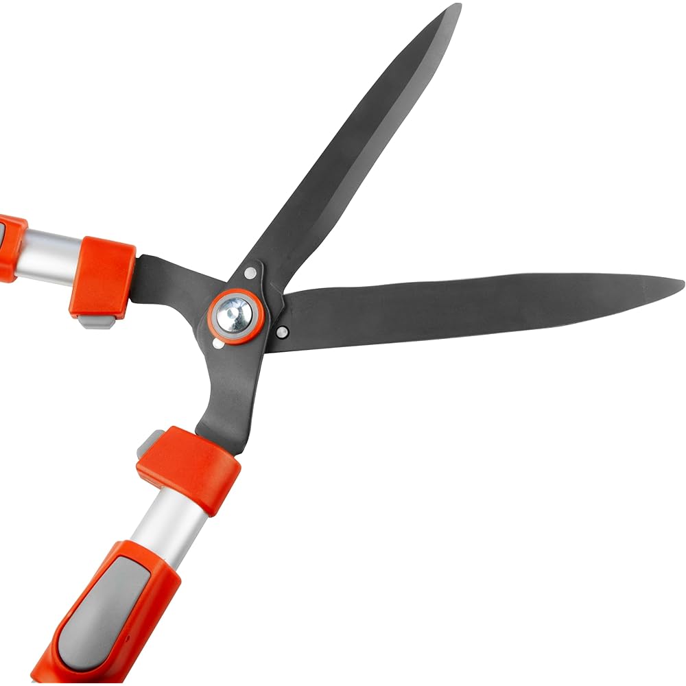 Taille-haie télescopique J449 - Manche bi-matière - Lame ondulée - Solide et très léger - Sécateur renforcé en aluminium - Convient pour les haies et les pelouses - Altuna : Jardin