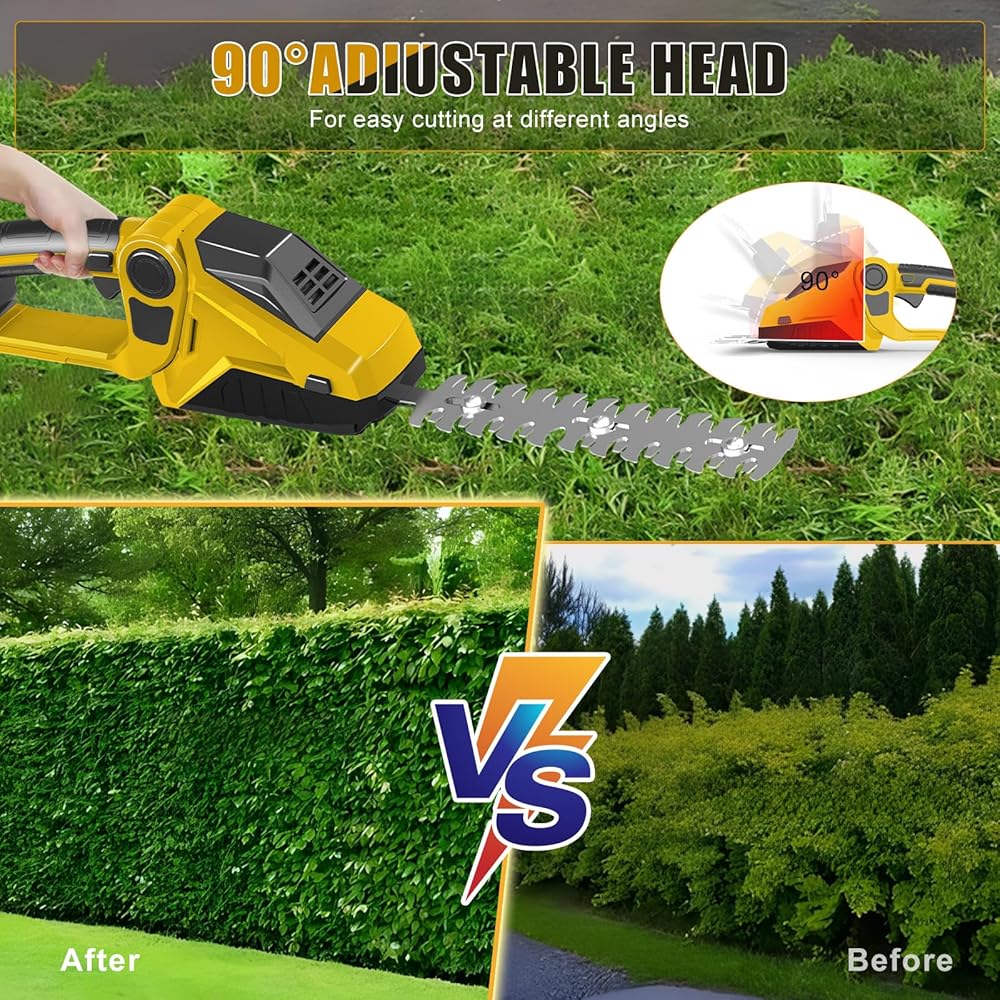 Taille-haie et cisaille à Gazon sans Fil 2 en 1 Compatible avec Dewalt 20V Batterie, 150W Cisaille à arbustes électrique 90° réglable avec 2 Lames pour Couper Les arbustes et l'herbe (sans Batterie) : Jardin