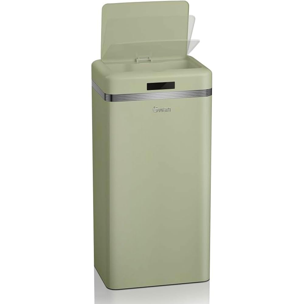 Swan Poubelle de cuisine automatique rétro avec capteur de mouvement, 45 litres, métallique, grande capacité, design vintage, vert : Cuisine et Maison