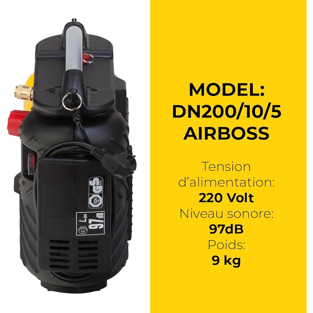 Stanley Compresseur DN200/10/5 - Compresseur à Air 10 Bar - 5L - 180L/Min - Compresseur à Air Portatif avec Poignée et Sangle de Transport - Jaune : Stanley: Bricolage