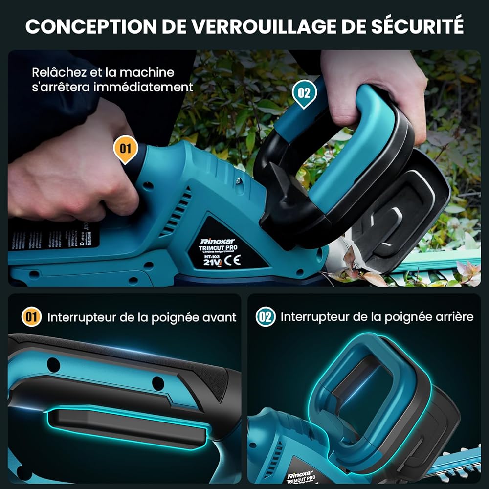 TrimCut Pro Taille-haies sans fil 21 V moteur Brushless lame 52 cm batterie 8000 mAh