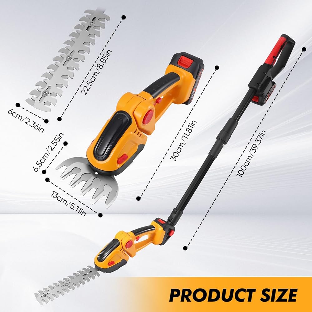 2 en 1 Taille Haie Batteri, 21V Taille-Herbes sans Fil avec 2 * 1.5Ah Batteries, Portée Jusqu'à 1.3 m, Cisaille Sculpte-Haie Electrique Rechargeable avec 2 Lames pour Coupe, Elagage : Jardin