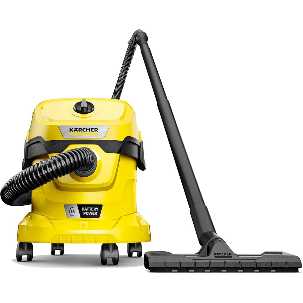Kärcher WD 2-18, Aspirateur Eau & poussière sur Batterie, Alu, Jaune : Cuisine et Maison