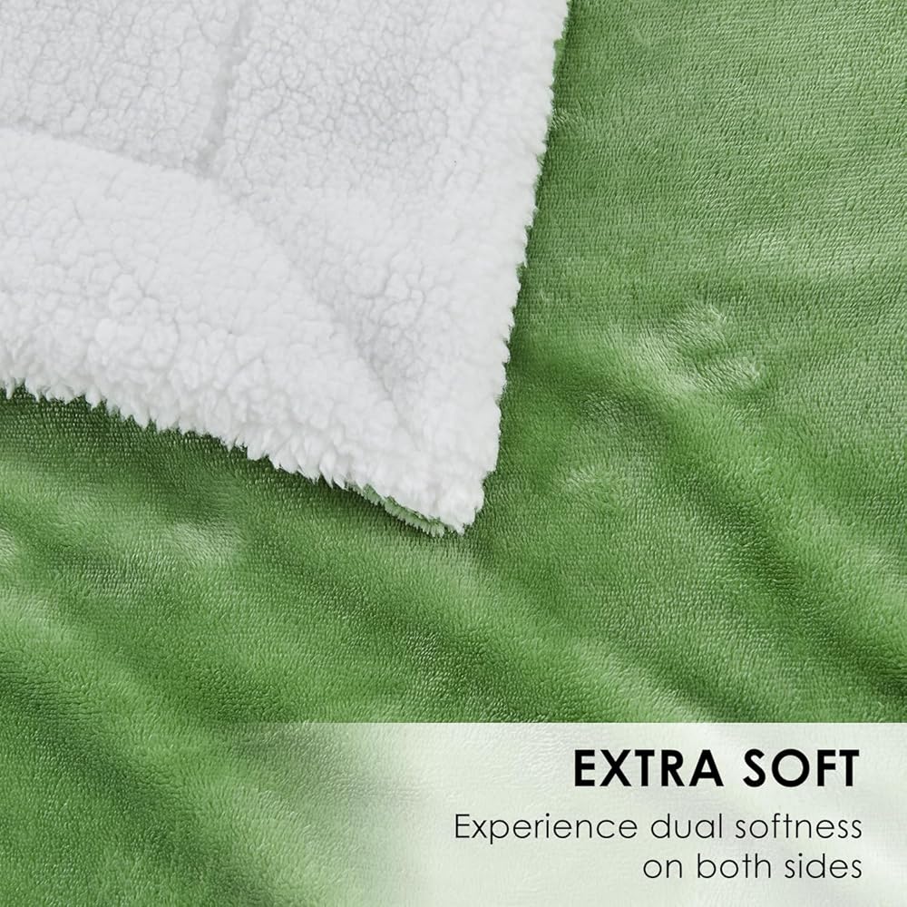 SOCHOW Sherpa Plaid Couverture Polaire Vert Sauge 220 x 240 cm, Couverture Double Face Super Douce Luxurieuse Couverture en Peluche : Cuisine et Maison