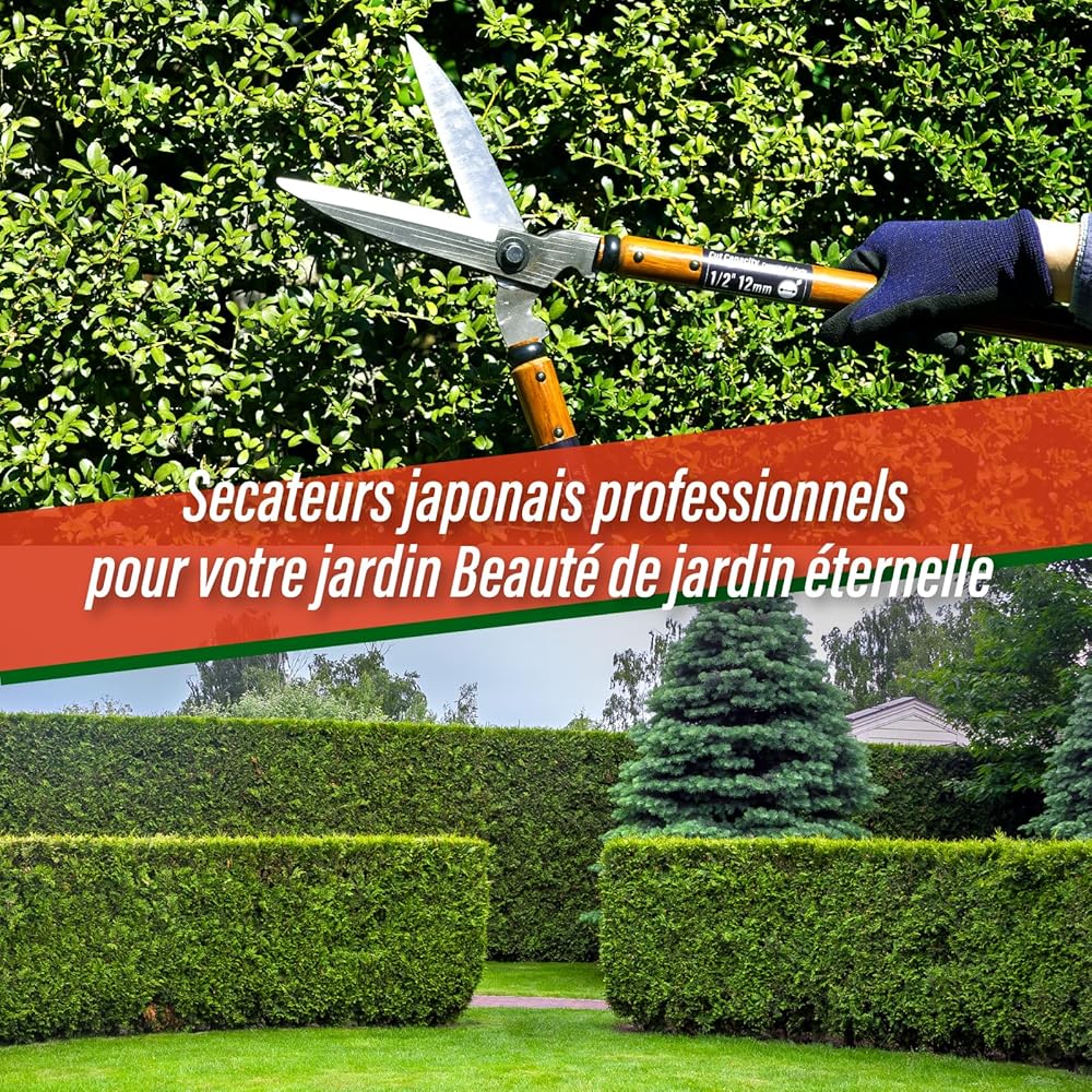 SUIZAN Cisaille à haies 540mm - Sécateur de jardin professionnel japonais à deux mains pour une taille précise : Jardin