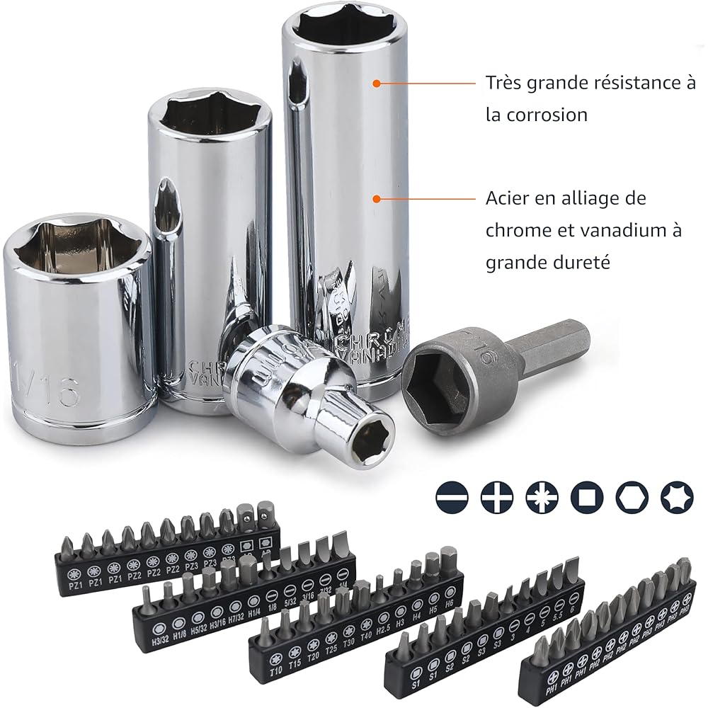 Amazon Basics Coffret à douilles, 201 pièces : Bricolage