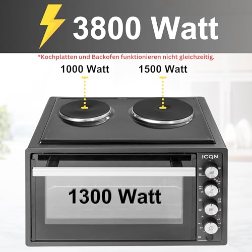 ICQN Mini four électrique 42L avec 2 plaques de cuisson
