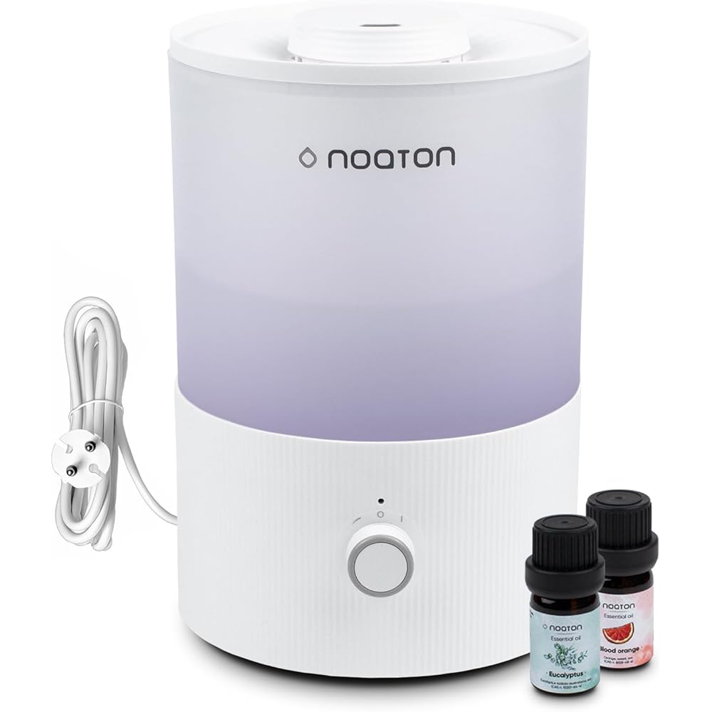 Noaton Essential Humidificateur Ultrasons et Diffuseur 3,3L, 2 huiles essentielles incluses, pour bébé et plantes, remplissage par le haut, 33 heures, lumières LED, contrôle de la brume, veilleuse : Cuisine et Maison