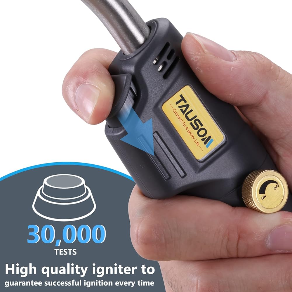 TAUSOM Torche au propane avec étui, déclencheur, bouton réglable, kit de brasage et de soudure : Bricolage