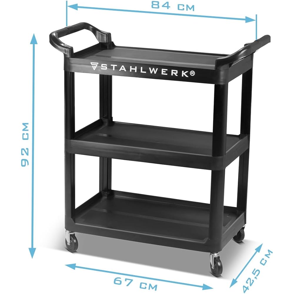 STAHLWERK Chariot à outils TC-92 ST avec capacité de charge de 100 kg - Chariot d'atelier - Chariot de transport - Chariot de montage - Chariot à plateforme - Chariot à étages avec 3 surfaces de : Commerce, Industrie et Science