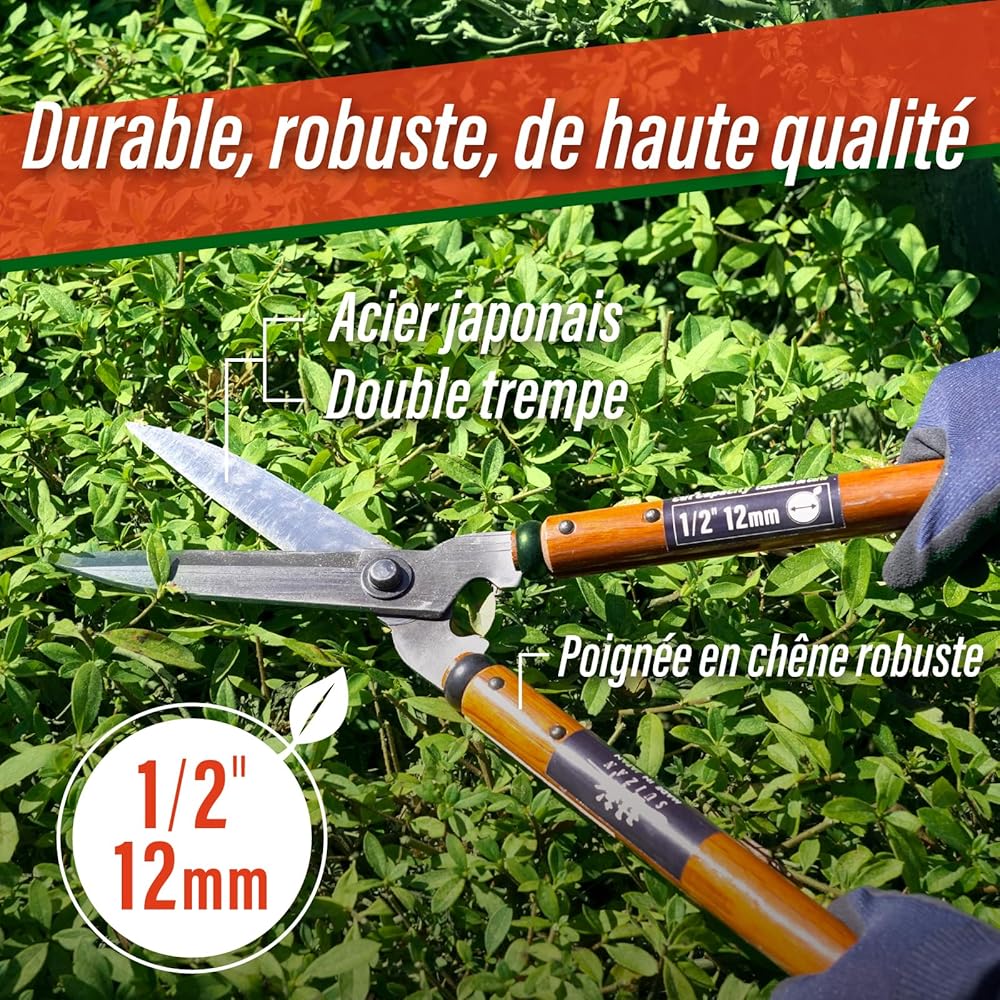 SUIZAN Cisaille à haies 540mm - Sécateur de jardin professionnel japonais à deux mains pour une taille précise : Jardin
