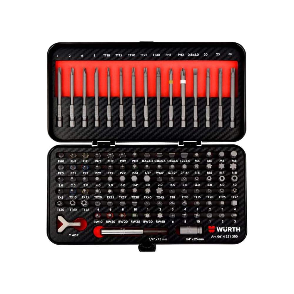 Würth Coffret d'embouts 105 pièces – Assortiment complet d'embouts de 1/4" avec embouts standard et de sécurité les plus courants en version courte et longue : Bricolage