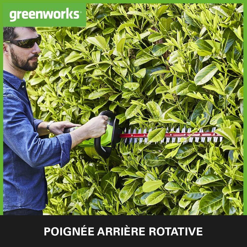 Greenworks G40HT61 Taille-Haie à Batterie, Lame Double Action de 61 cm, Coupe Jusqu'à 27 mm d'Épaisseur de Branches et de Tiges, 3000 tr/min SANS Batterie ni Chargeur 40V, Garantie 3 Ans : Jardin