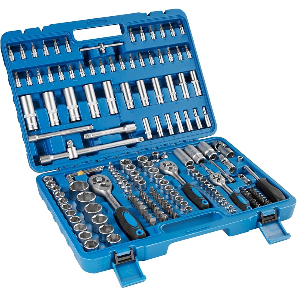 TecTake Coffret de clés à cliquets de 171 pièces set compact clés à douilles 1/2, 3/8 et 1/4 pouce : Bricolage