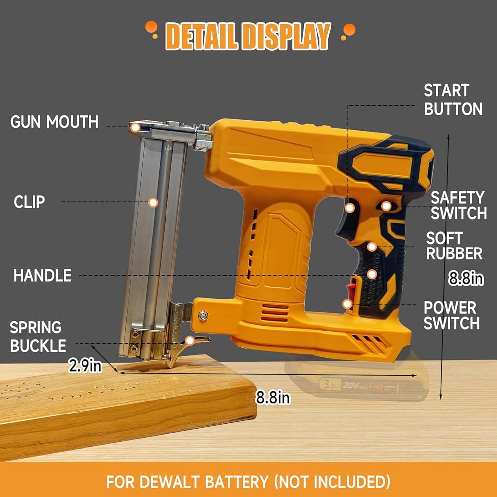 18GA Pistolet à clouer sans fil pour Dewalt 20 V batterie, agrafeuse électrique 2 en 1 avec 1000 clous et 500 agrafes pour menuiserie en bois : Bricolage