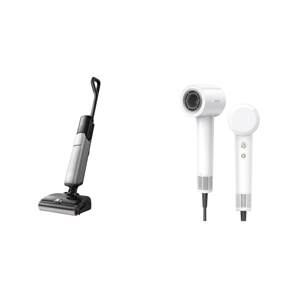 Mova X4 Pro Aspirateur Humide et Sec,Lavage à l'eau Chaude, Anti-enchevêtrement, Auto-Nettoyage à 100°C,Aspiration de 20 kPa.Turbo Sèche-Cheveux,Moteur brushless,110 000 RPM,séchage Rapide,4 Niveaux : Cuisine et Maison