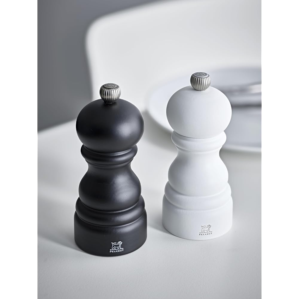 PEUGEOT - Duo Paris - Moulin à Poivre + Moulin à Sel 12 cm - Réglage Classique - Bois Revalorisé Labellisé PEFC - Fabrication Française - Coloris Noir & Blanc : Cuisine et Maison