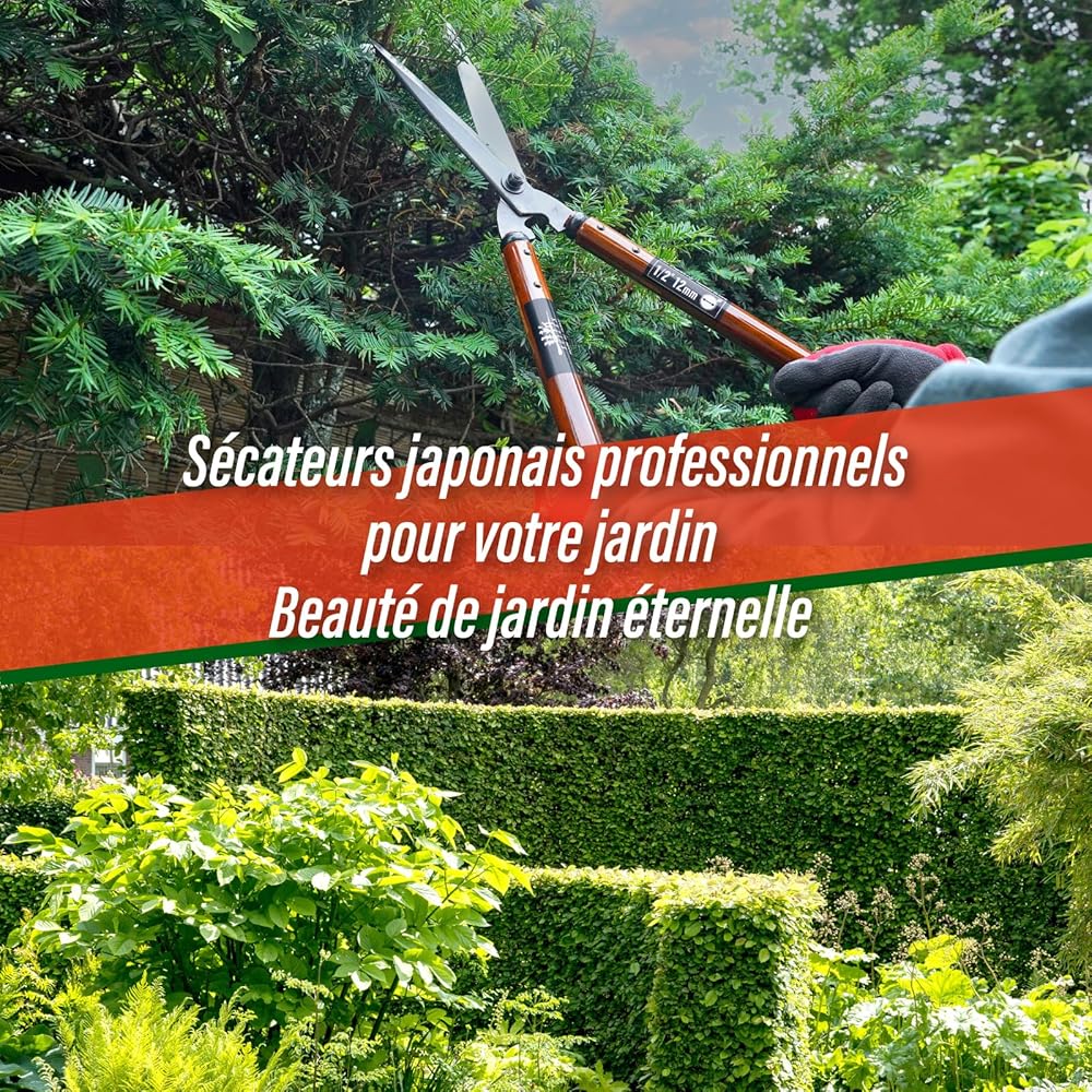SUIZAN Cisaille à haies 575mm - Sécateur de jardin professionnel japonais à deux mains pour une taille précise : Jardin