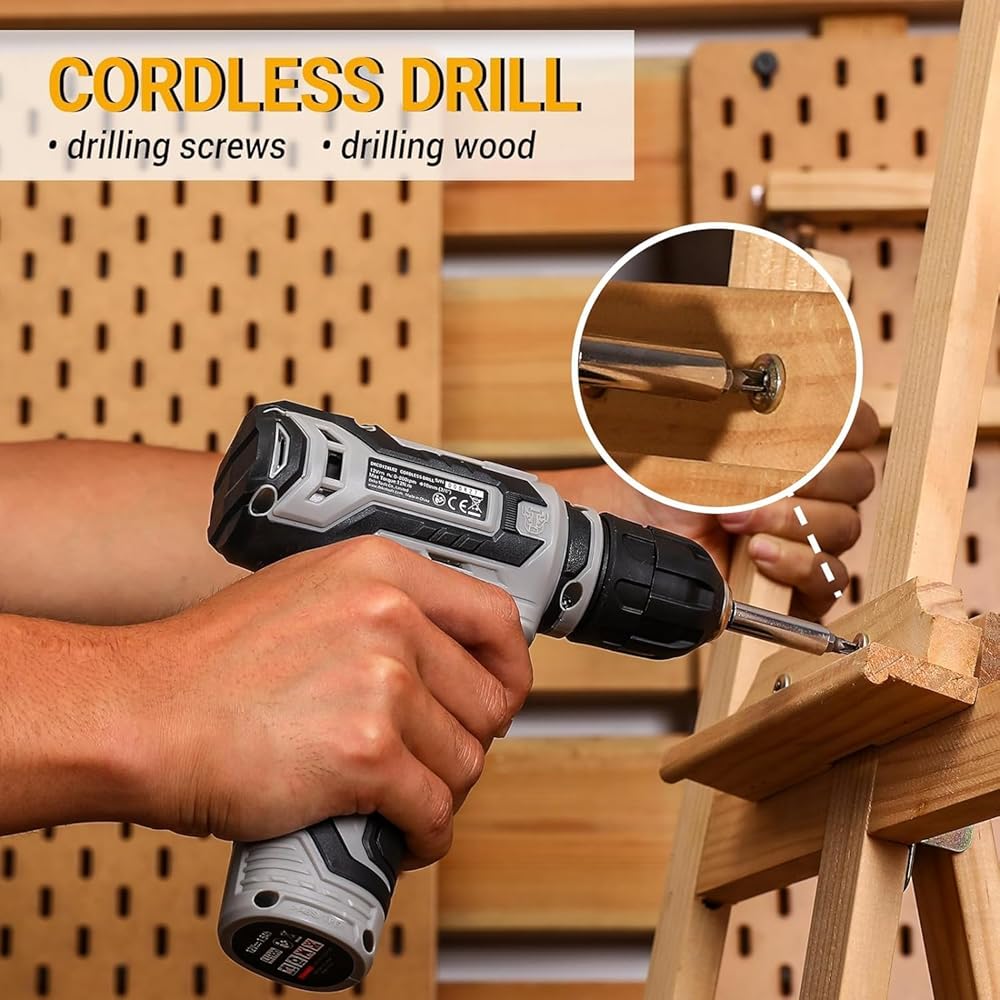 boite a outils complete 133 pièces - DEKO PRO Mallette à outils grise pour réparations domestiques et bricolage, avec perceuse visseuse électrique 12 V pour percer et serrer/desserrer les vis : Bricolage