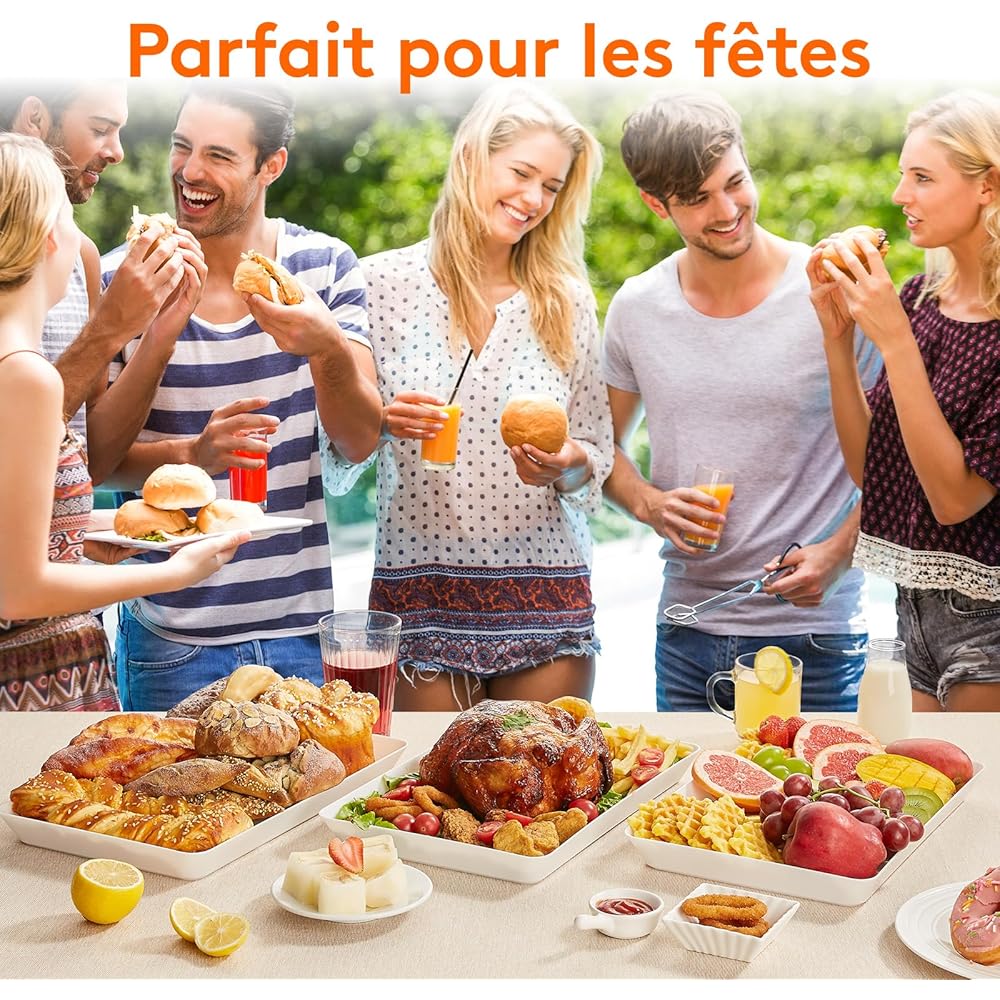Lifewit Lot de 10 plateaux de service en plastique pour fête, 38,1 x 25,4 cm pour servir des aliments, des biscuits - Blanc : Cuisine et Maison