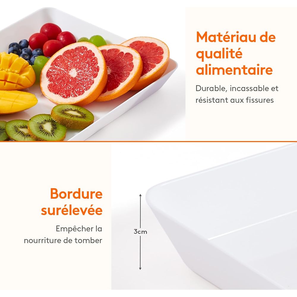Lifewit Lot de 10 plateaux de service en plastique pour fête, 38,1 x 25,4 cm pour servir des aliments, des biscuits - Blanc : Cuisine et Maison