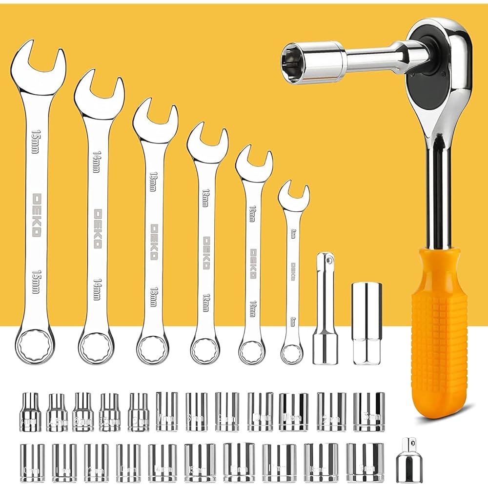 DEKO Caisse a Outil 228 Pièces, Malette Boite Coffret Complete Bricolage Portable Marteau Pinces Tournevis Clé Douille Ruban Mesurer Testeur Électrique Stylo Kits Réparation Combiné : Bricolage