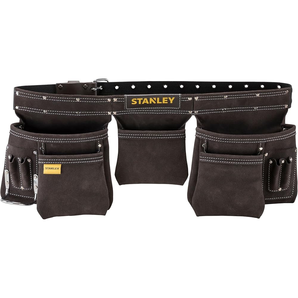 STANLEY Porte Outils Double Ceinture - Nombreuses Poches - Cuir de Qualité Supérieure - Dimensions 145 x 9 x 26 cm & FATMAX Cisaille Aviation Tête Droite Acier Forgé Chromé Double Action de Pivot : Bricolage
