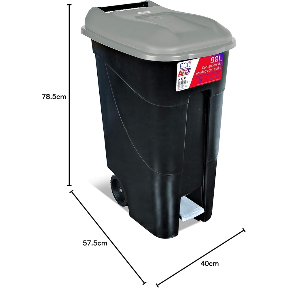 Tayg 80P Poubelle Noir/gris 80 l : Cuisine et Maison