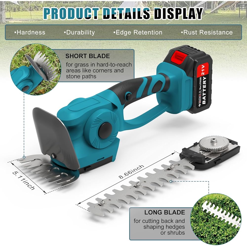 Hedge 21V Brushless Taille Haie Batterie Cisailles à arbustes électriques avec Batterie 4000 mAh Sculpte Haie et Taille Herbes sans Fil Taille Haie Electrique Cisaille à Gazon : Jardin