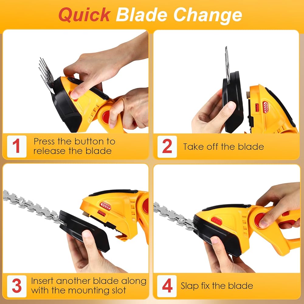 2 en 1 Taille Haie Electrique sans Fil, 24V Cisaille à Gazon sur Batterie Rechargeable avec 2 Lames et Chargeur, 2*Batterie 1500 mAh, Coupe Haie sans Fil pour Arbustes, Jardin, Gazon, Pelouse : Jardin