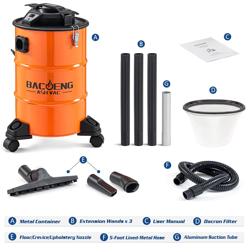 BACOENG Aspirateur Cendre avec Système de Filtration Double, 1200W, 20L : Cuisine et Maison