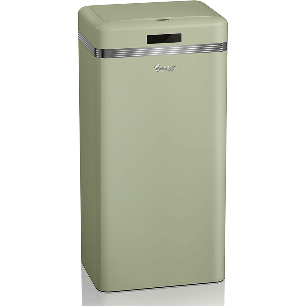 Swan Poubelle de cuisine automatique rétro avec capteur de mouvement, 45 litres, métallique, grande capacité, design vintage, vert : Cuisine et Maison