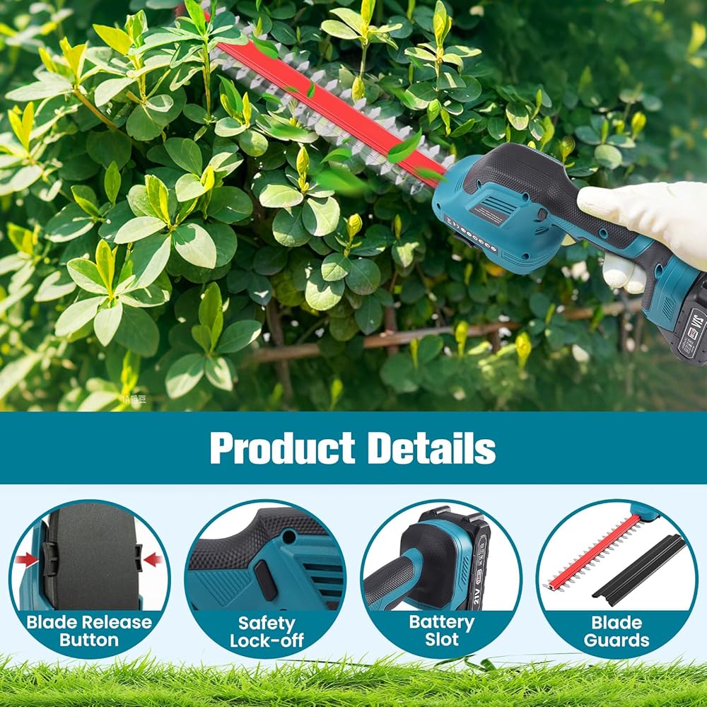 2 en 1 Taille-Haies sans Fil 21V, Cisaille à Gazon Electrique avec Batterie 2 x 1500mAh et 2 Lames, Lame Longue 31 cm/Lame Courte 15 cm, pour Jardin, Pelouse, Arbustes,Gazon : Jardin