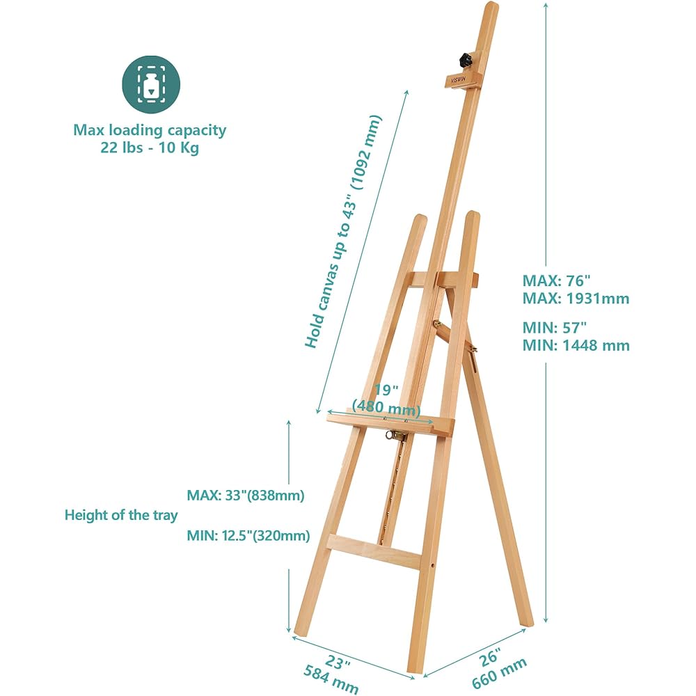 VISWIN Chevalet de Présentation Réglable en Hauteur 144 À 193 Cm, Capacité 10 Kg, Chevalet d'Art en Bois de Hêtre Pour La Peinture, Support de Chevalet en Bois Facile À Assembler Pour Adultes : Cuisine et Maison