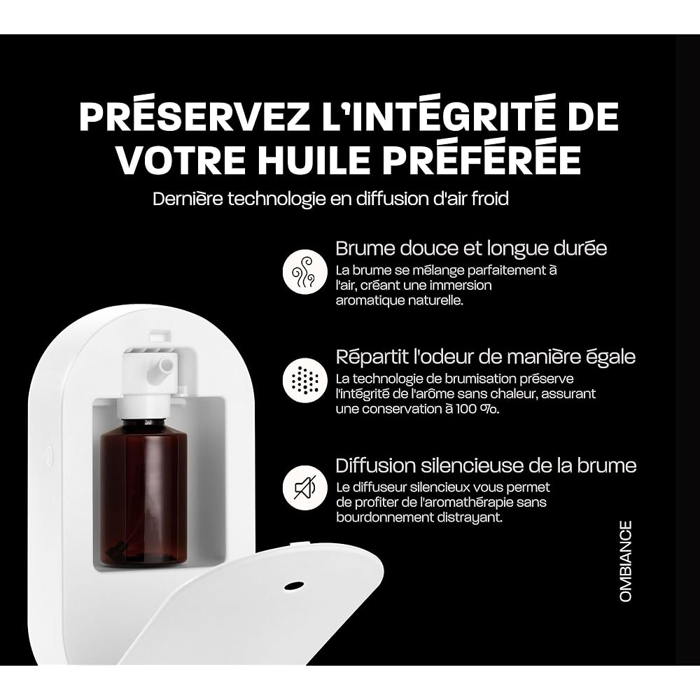 Ombiance Diffuseur d'Arômes et d'Huiles Essentielles | Puissance & Bienfaits Dépassant Les Bougie Parfumées | Diffusion par Nebulisation | Contrôlé par Application Bluetooth, 300m³ Automatique : Hygiène et Santé