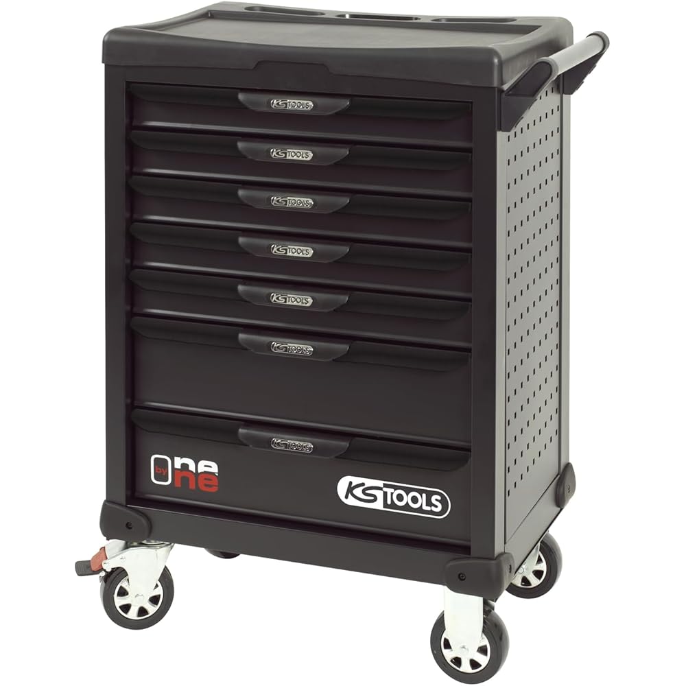 KS TOOLS - 823.0007 - Servante d'atelier One by One Noire 7 tiroirs - Anti-basculement - Verrouillage centralisé à Serrure - 2 Roues avec Frein - Rangement d'outils - Caisse à Outils Professionnelle : Sports et Loisirs