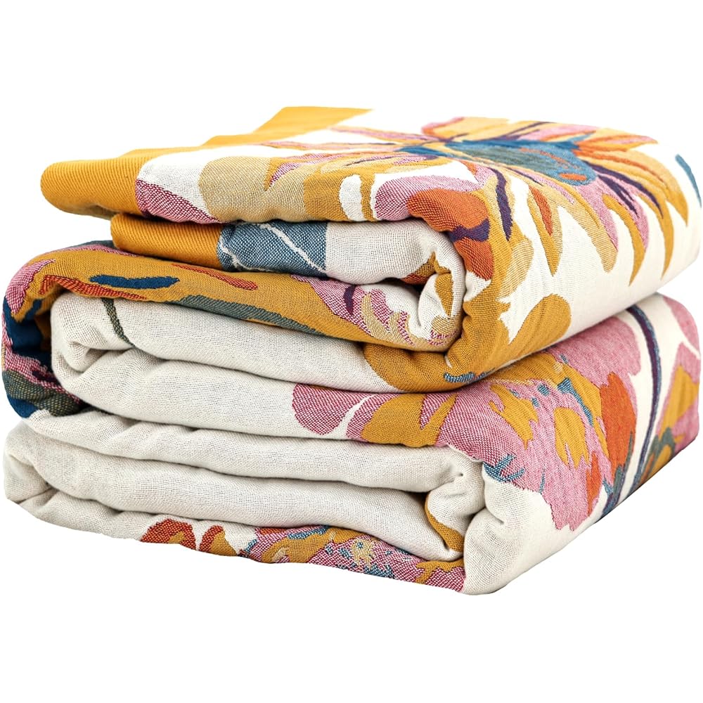 Wotcsil Plaid Canapé en Coton Orange Bleu Floral Couverture Jeté Canapé Boho Réversible Couvre Lit Fauteuil Dessus Grande Taille Bohème, 200x230cm : Cuisine et Maison