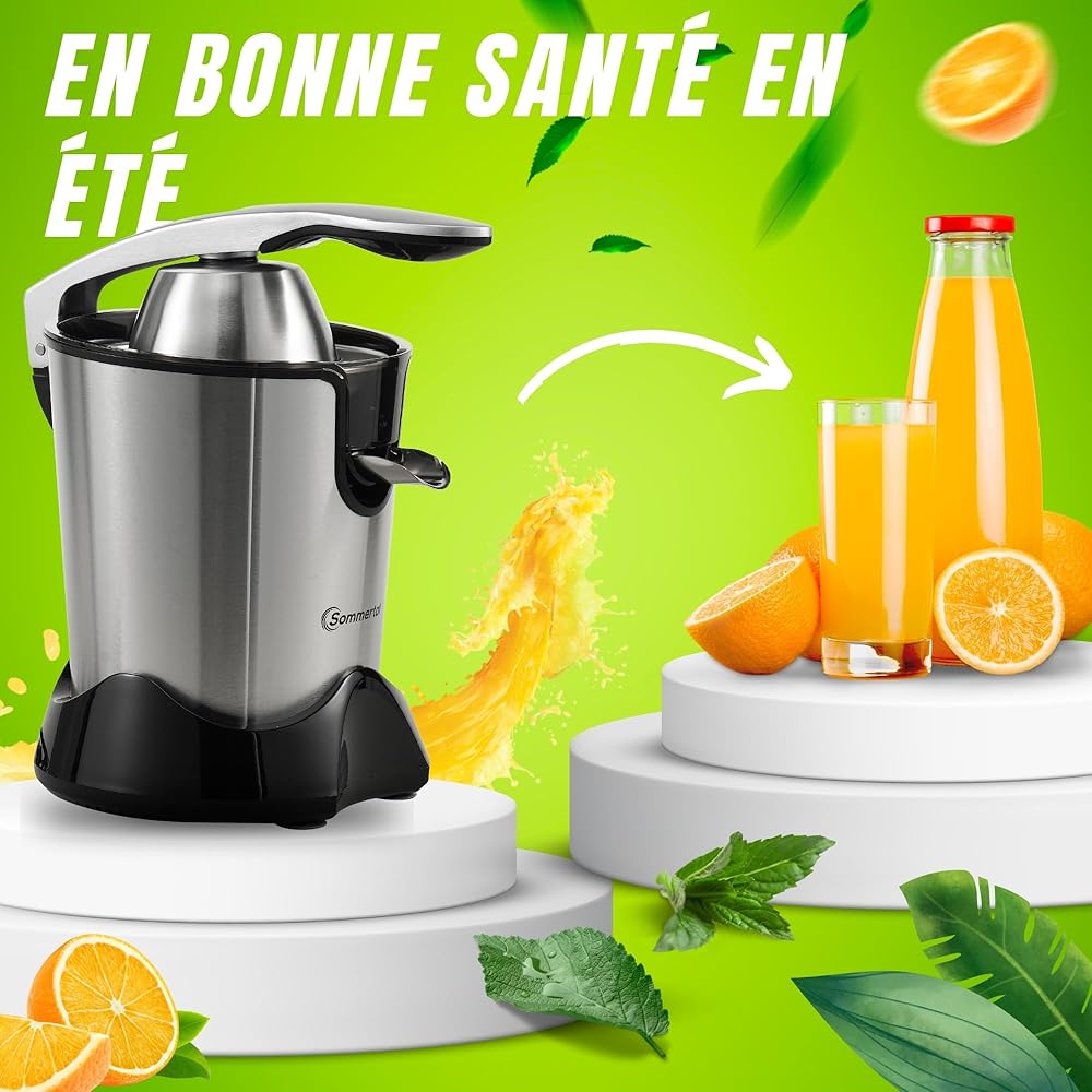 Sommertal CP850 - Presse-agrumes électrique avec moteur puissant de 850 W - Avec 2 cônes de pressage - Presse-agrumes manuel - Presse-agrumes en acier inoxydable - Presse-citron : Cuisine et Maison