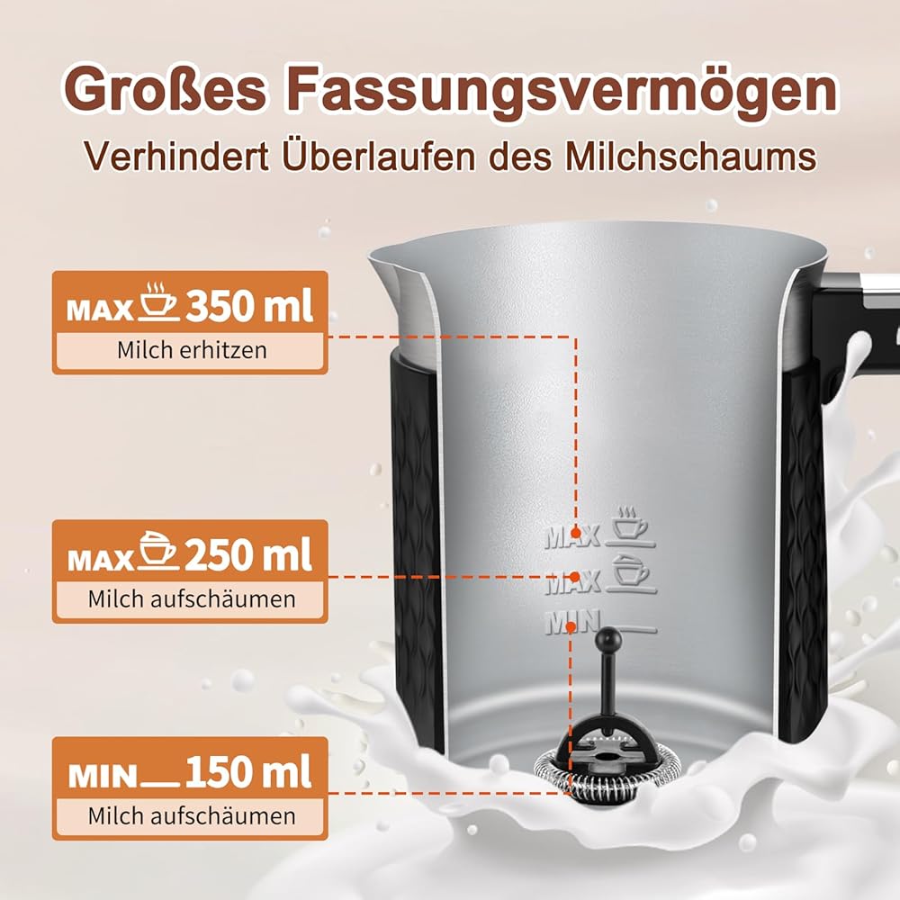 Mousseur à lait électrique 5 en 1 - Mousseur à lait automatique - 350 ml - Grande capacité - Passe au lave-vaisselle - Pour mousse de lait chaude et froide - Chocolat chaud - Latte Cappuccino - Noir : Cuisine et Maison